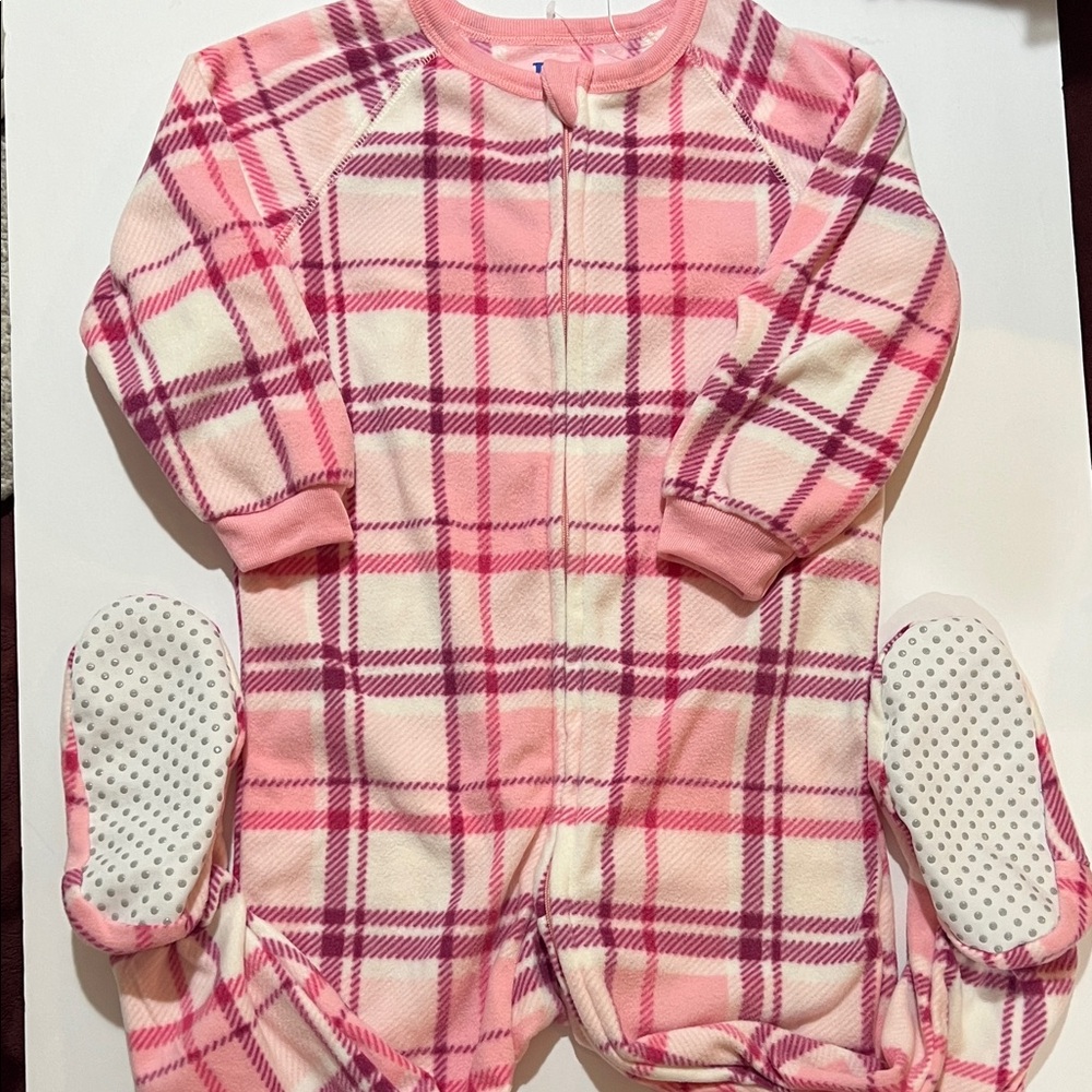 Place Pink Plaid Fleece Footed One-Piece